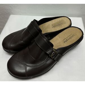 Comfort Plus by Predictions Brown Faux‎ Leather Harness Buckle Clogs Size 8.5M